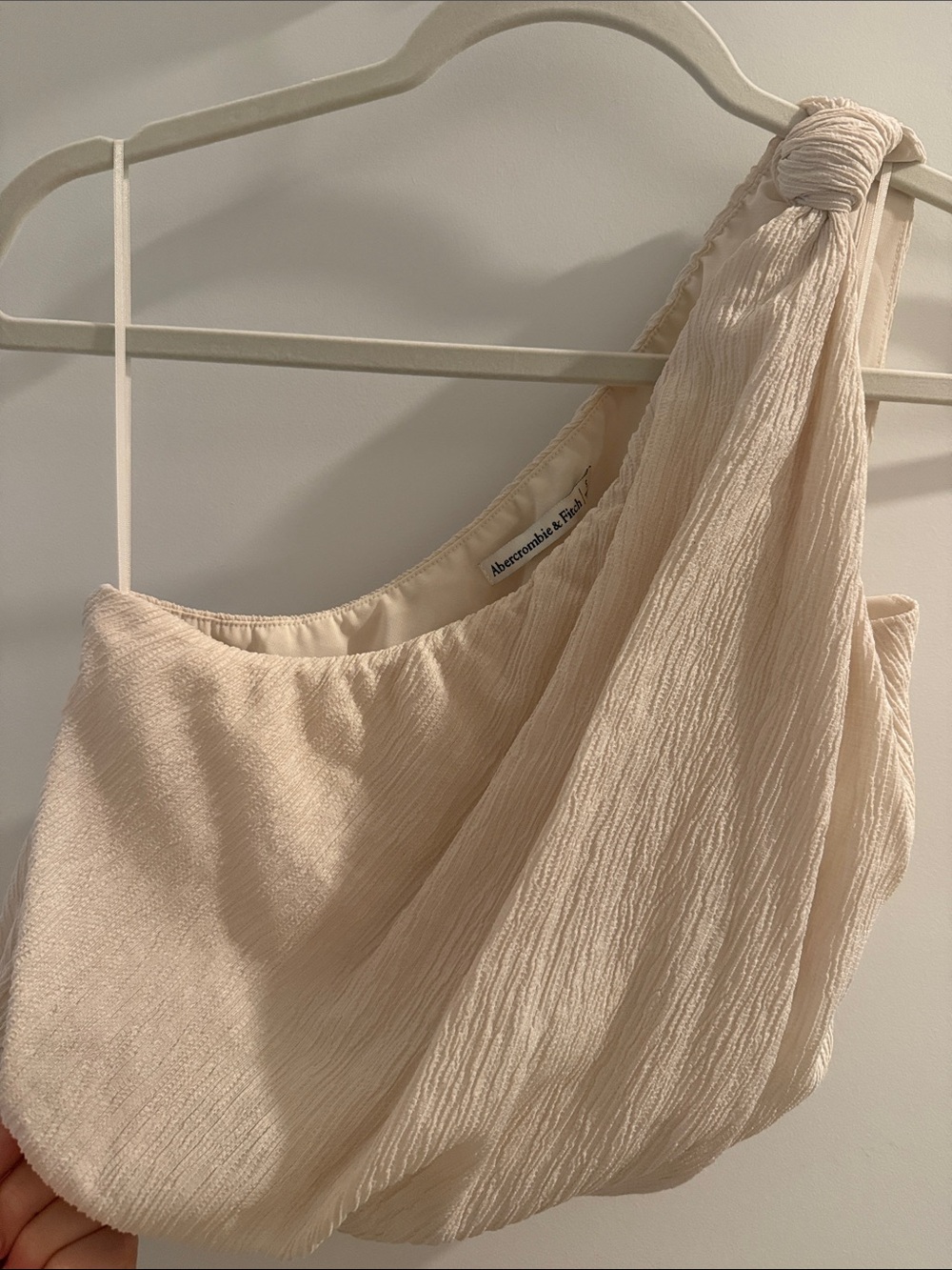 Abercrombie & Fitch Cream One-Shoulder Knotted Top